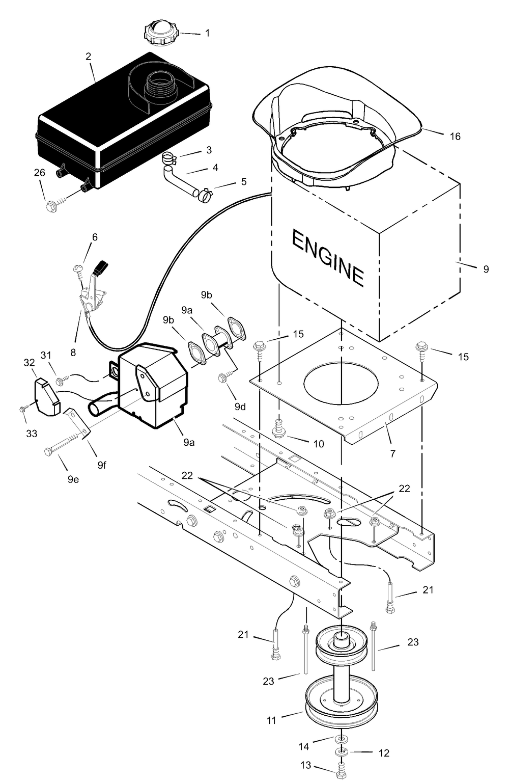 Engine Mount Diagram and Parts List for 425307X24A 2003 Briggs and Stratton Lawn Tractor